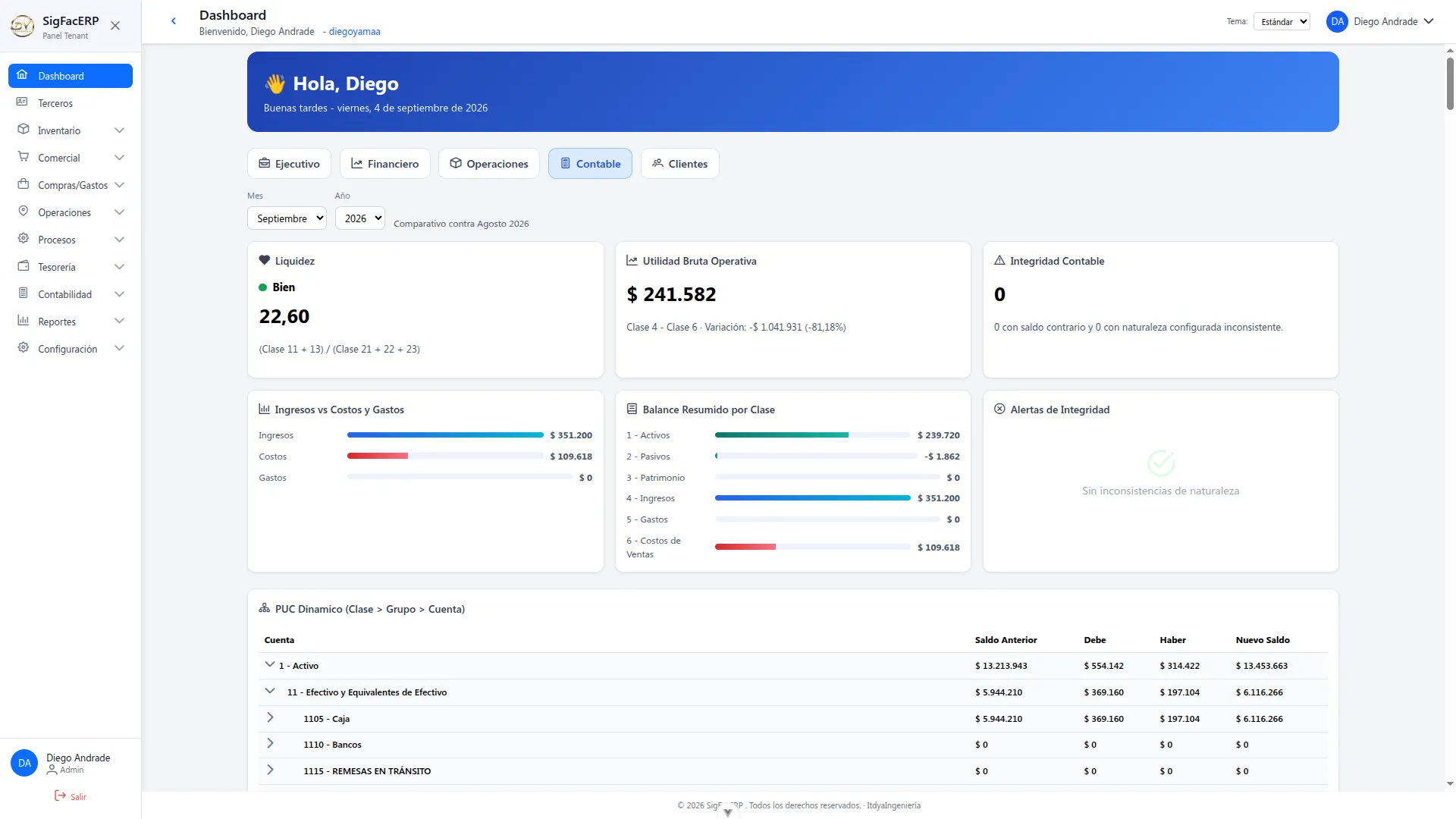 Dashboard - Vista Contable