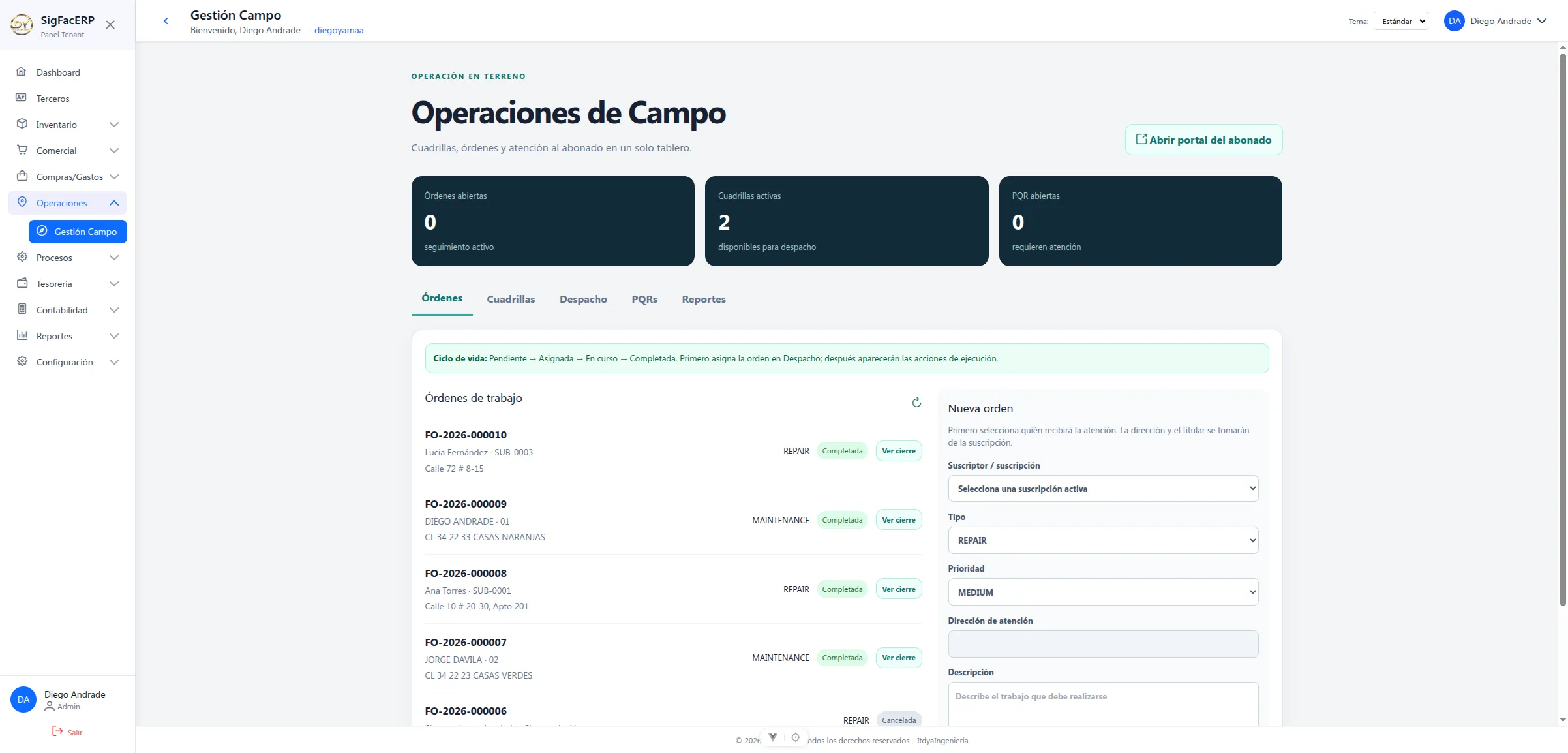 Captura de pantalla de Gestión de Campo