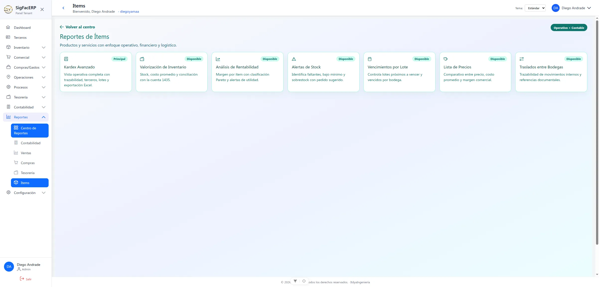 Captura de pantalla de Reportes de Inventario
